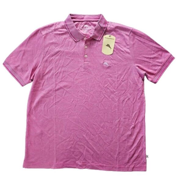 Tommy Bahama Men’s Very Berry Striped Short Sleeves Polo Shirt Size Large - Picture 1 of 11